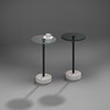Innovativer Glasbeistelltisch mit Betonfuß ROTON von DREIECK DESIGN: Optiwhite - klar + parsol grau - Fuß schwarz pulverbeschichtet