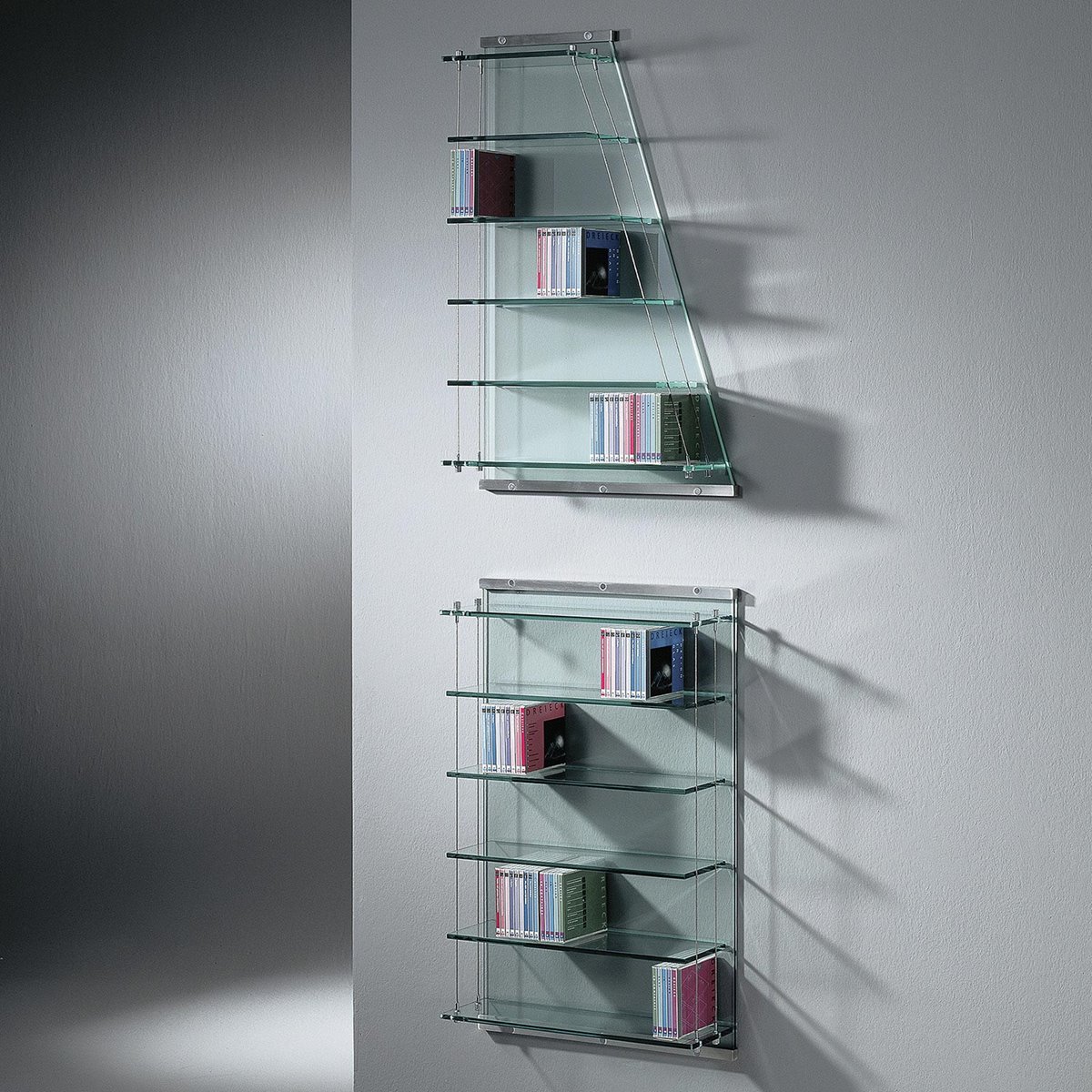 DREIECK DESIGN - glass CD rack CD 170 + CD 240 - both FLOATGLASS clear