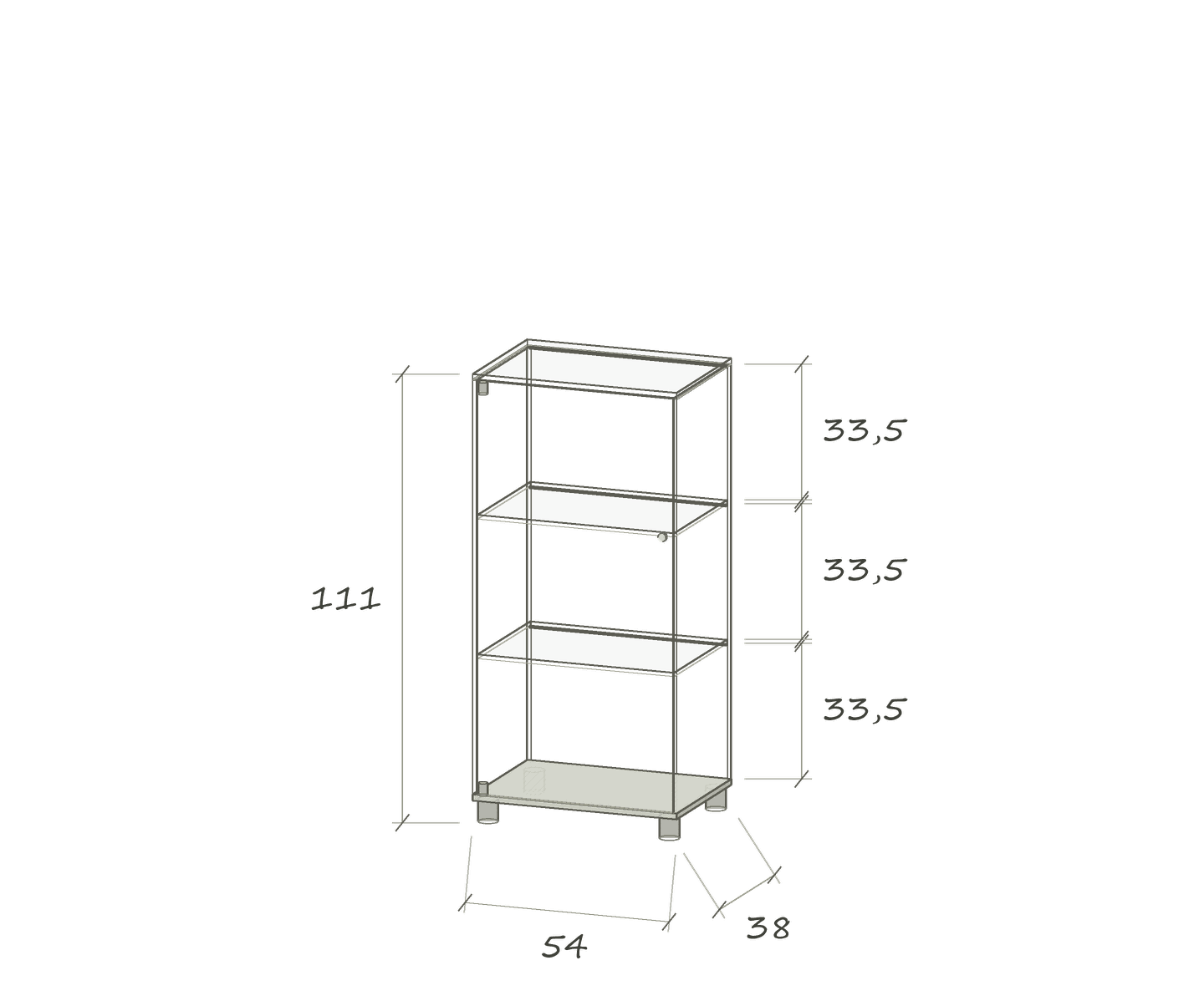 S II LED LINE · 54 × 38 × 111 cm · Single cabinet · Left-hand hinges · Dimensions in cm