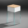 Glass side table with shelf CASKET by DREIECK DESIGN- Optiwhite glass - pure white with oak