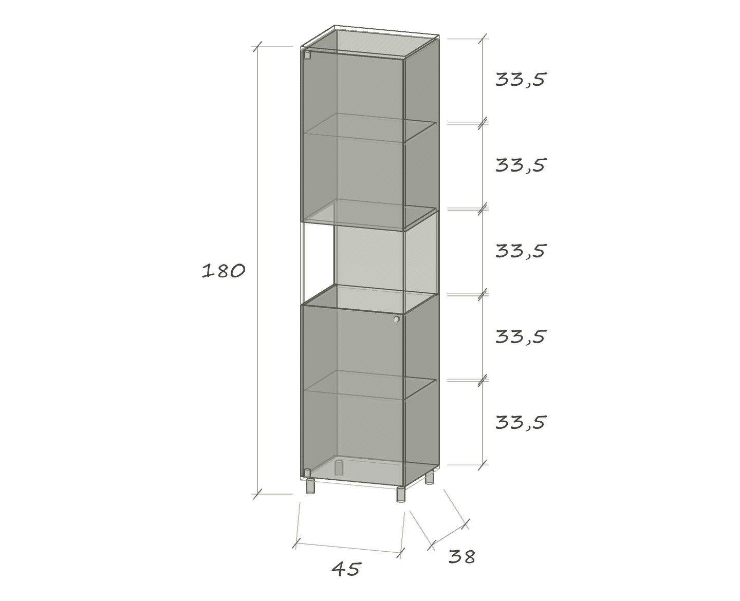 CL 1 · 45 × 38 × 180 cm · Partially lacquered · Left-hand hinges · Dimensions in cm