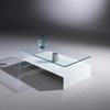 Glass coffee table NUO by DREIECK DESIGN: NUO 27 - OPTIWHITE - lower angle color pure white - middle column stainless steel brushed