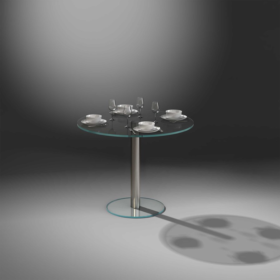 Runder Glasesstisch mit Edelstahlfuß von DREIECK DESIGN