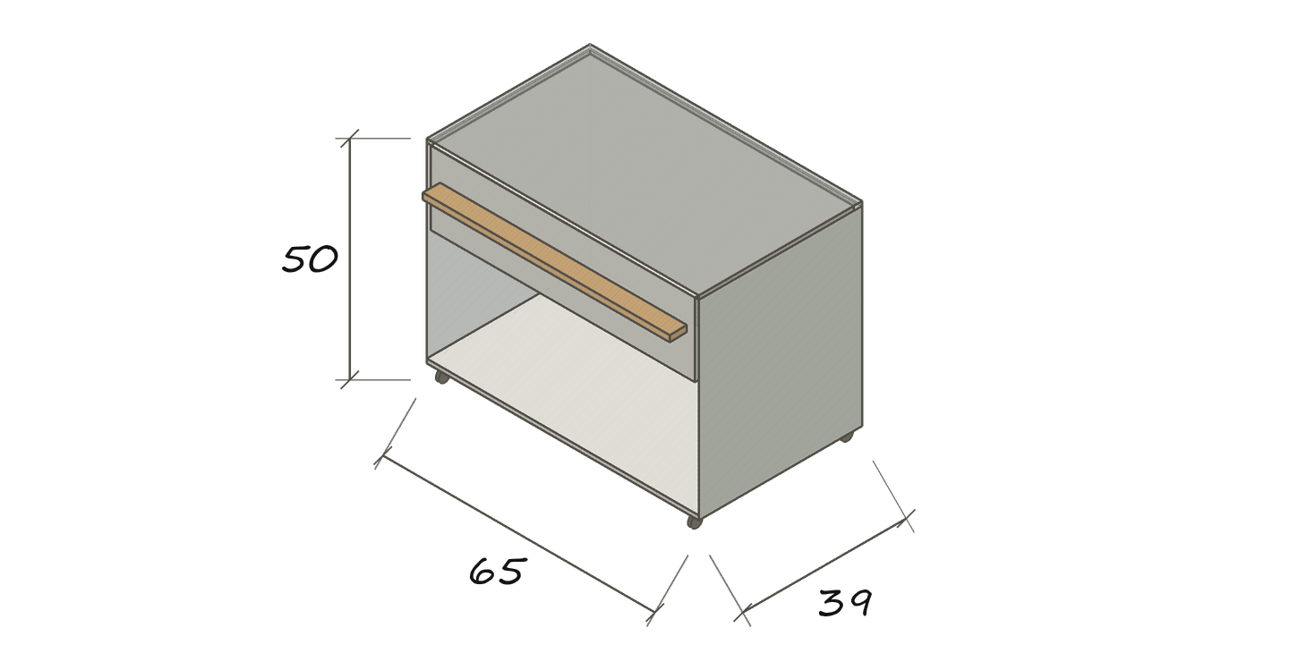 PIANO · Isolated dimension drawing in an illustrative style · 65 × 39 × 50 cm
