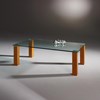 Glass coffee table REMUS by DREIECK DESIGN: RM 3742 - FLOATGLASS clear with rounded corners - table feet cherry
