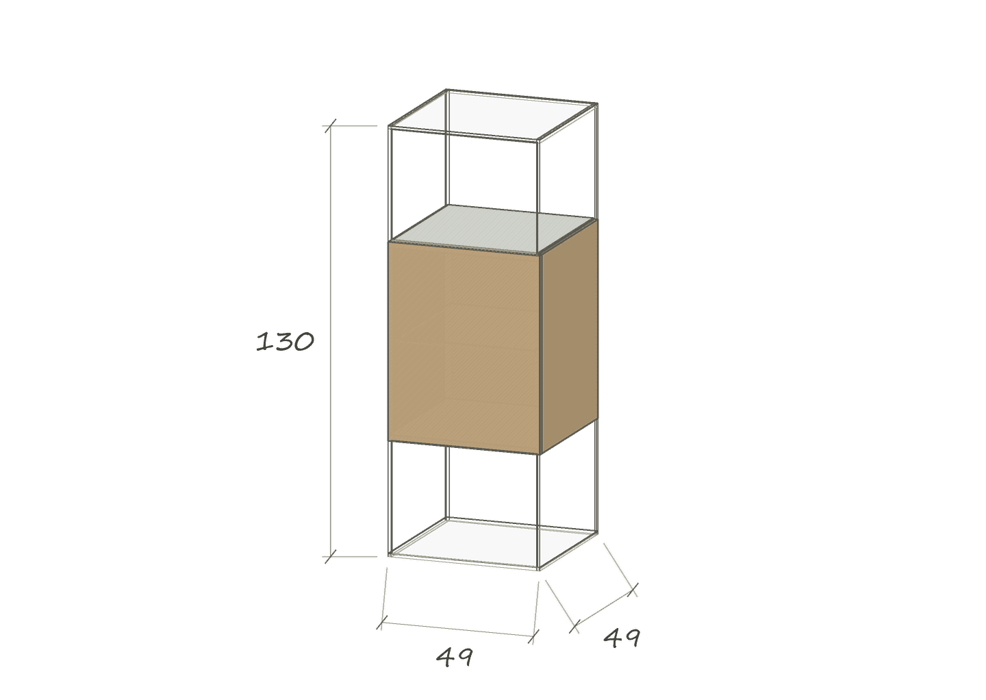 VICTUS · 49 × 49 × 130 cm · Optiwhite oder Parsol grau · Eiche oder Nussbaum · Maße in cm