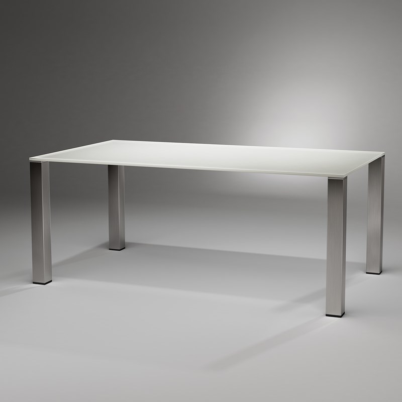 Glass dining table QUADRO magnum by DREIECK DESIGN: QM 2072 - OPTIWHITE velvetcolor pure white - table feet stainless steel brushed