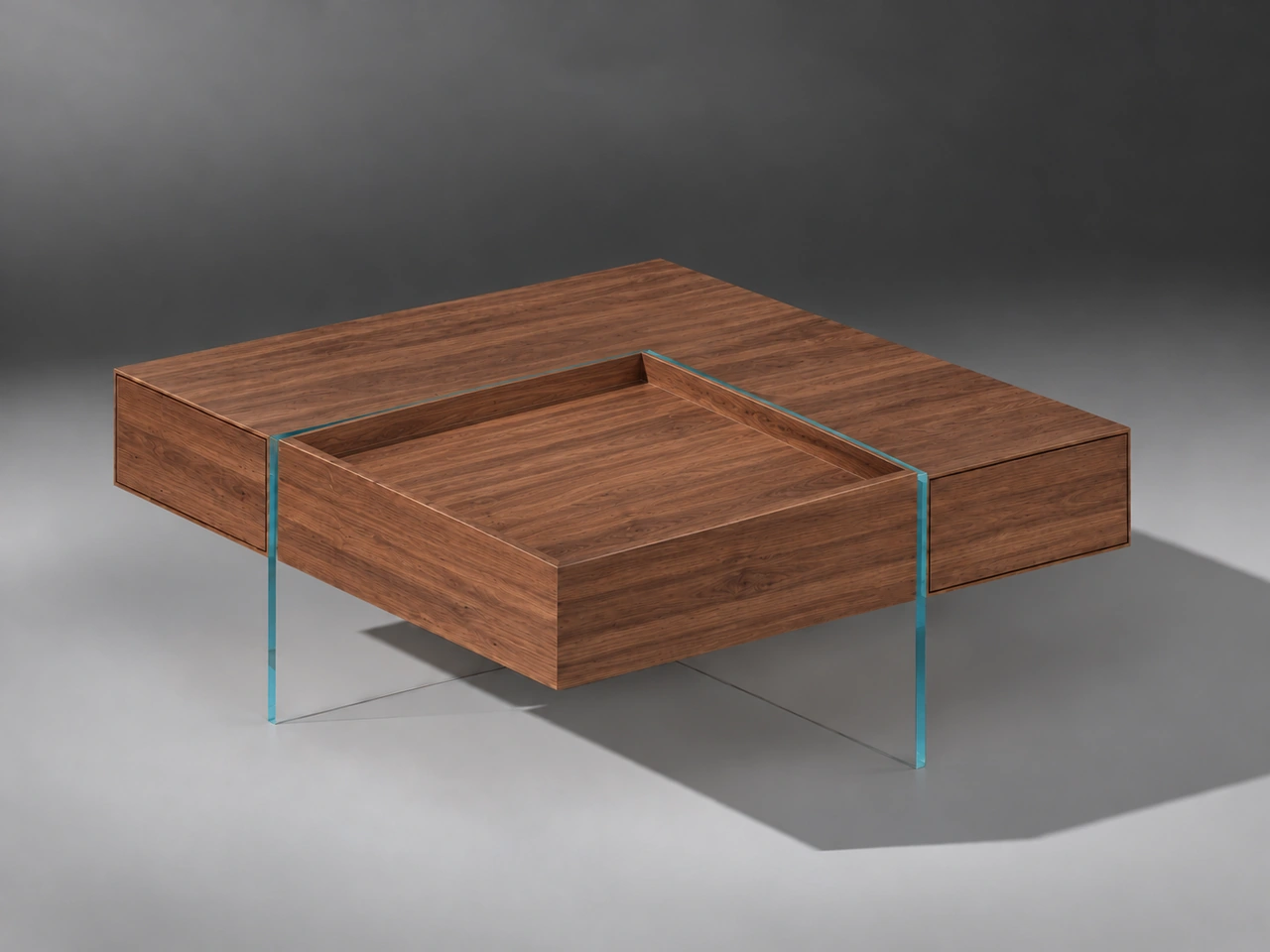 MONUMENT · Walnut · Reversed tray with open tray compartment · Material illustration
