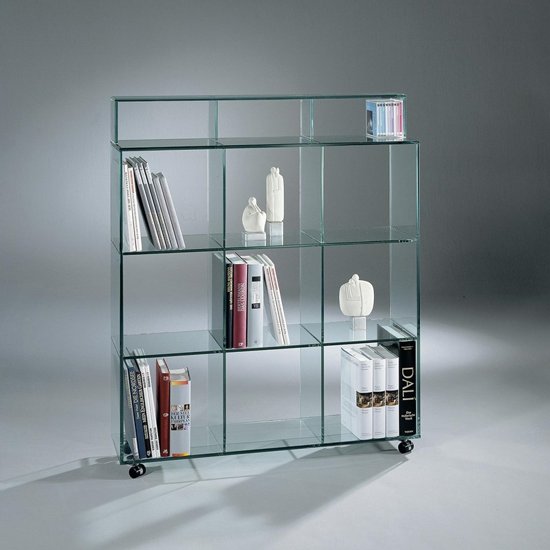 Glass shelf on wheels BOOKLINE by DREIECK DESIGN: BL 33 (incl. optional extension)