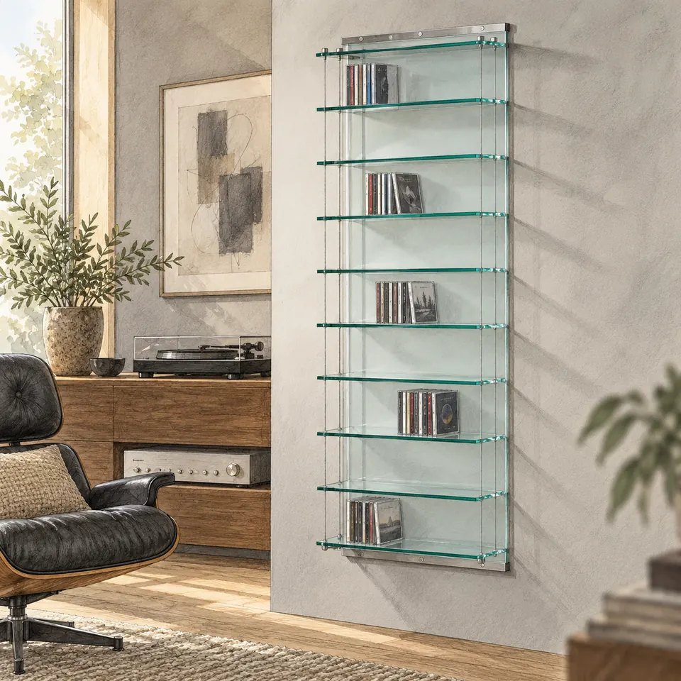 CD WALL SHELVES · Artistic setting illustration; proportions shown as an example