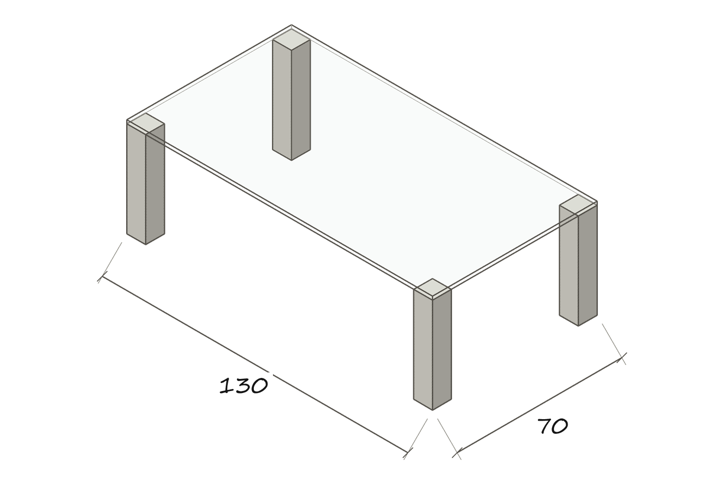 Freigestellte Maßskizze REMUS 130 × 70 cm