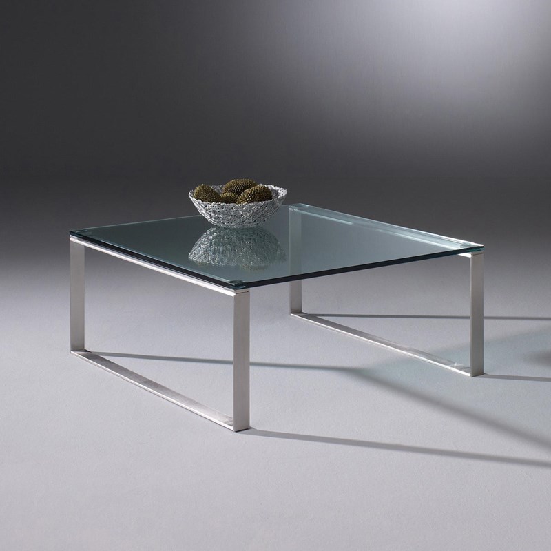 Glass coffee table DAVIS by DREIECK DESIGN: D 9940 - FLOATGLASS clear - table feet stainless steel brushed