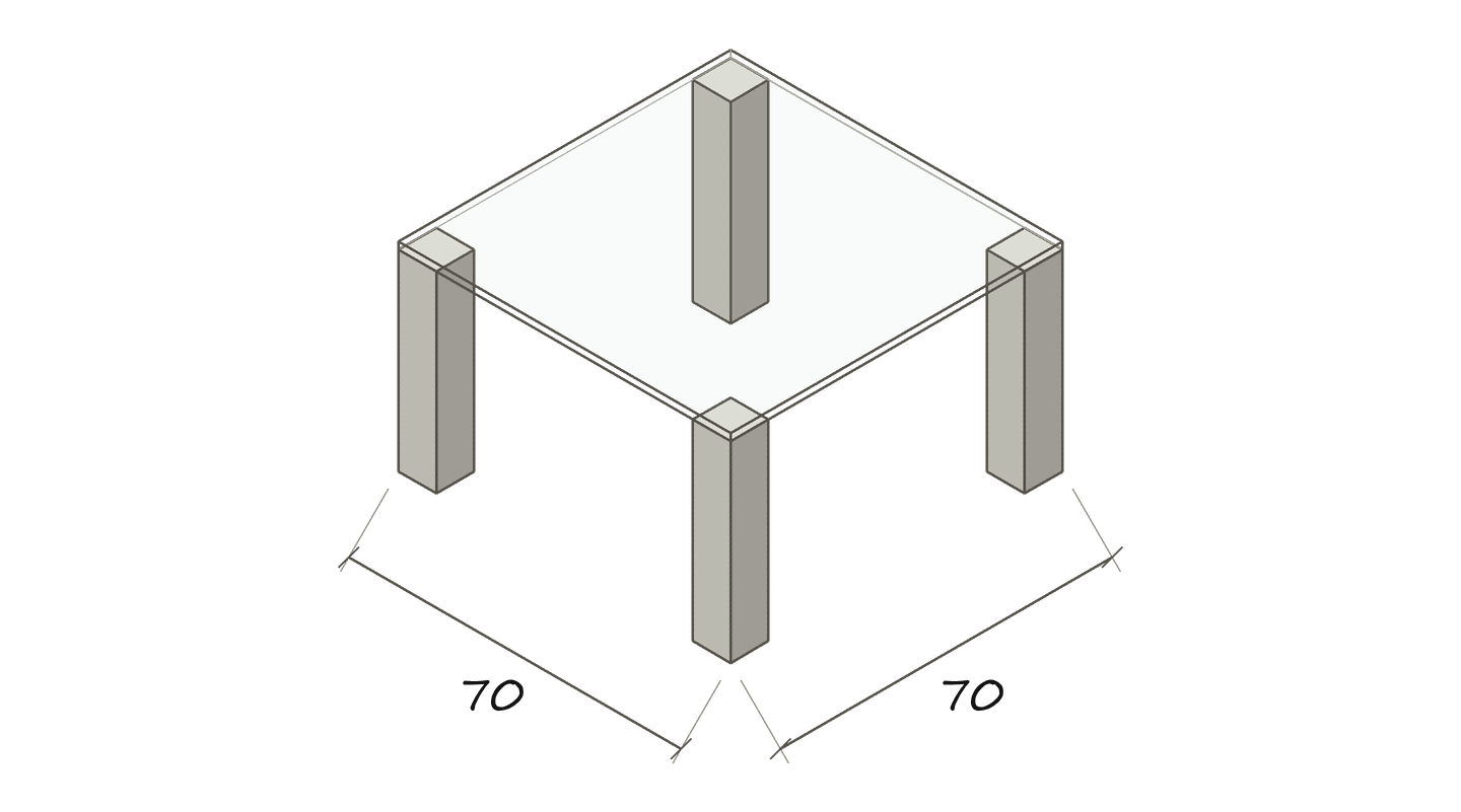 Freigestellte Maßskizze REMUS 70 × 70 cm