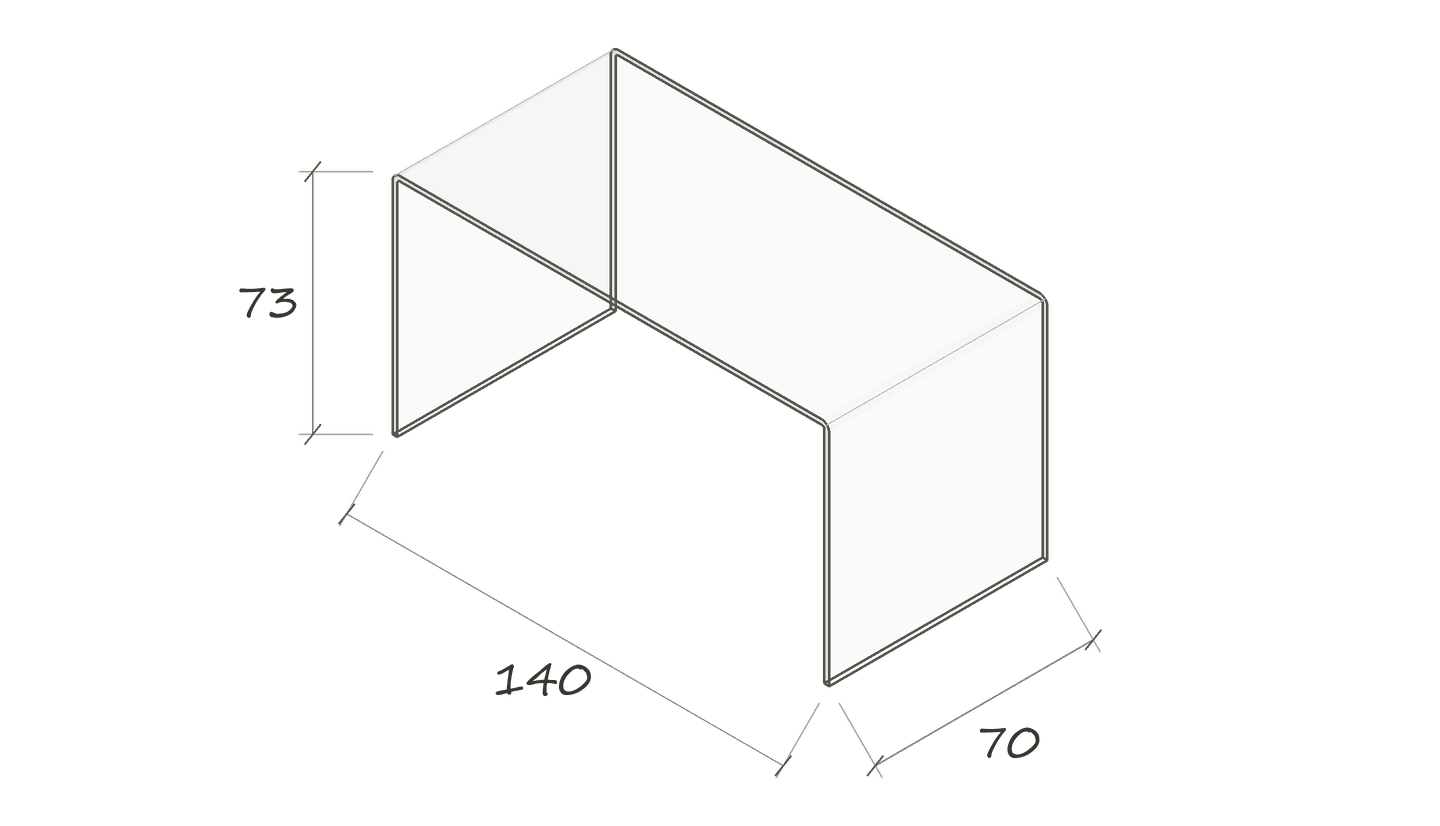 UT 61 · 140 × 70 × 73 cm · Enger Radius · Optiwhite · Maße in cm