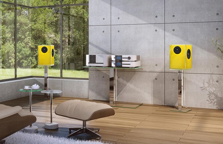 QEOS Audio Lautsprecher in gelber Glasausführung