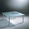 Glass cocktail table SIRIUS by DREIECK DESIGN: S 9940 - FLOATGLASS satinated - rounded corners - table feet stainless steel brushed