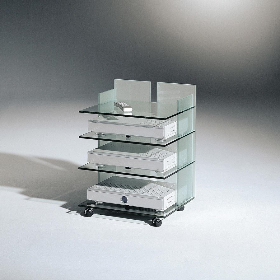 VISION I HiFi-Rack mit Glasablagen und satinierter Rückwand