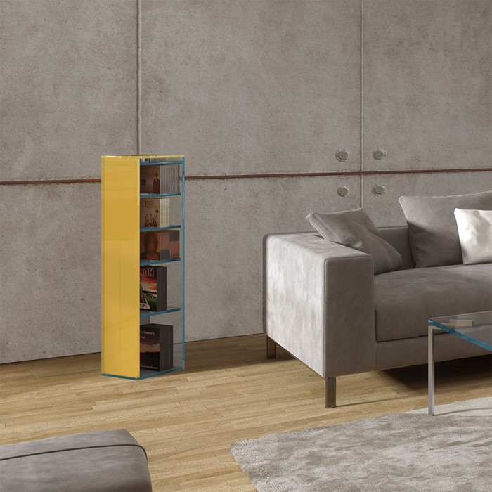 CUBE CD-Ständer mit gelber Optiwhite-Glashaube