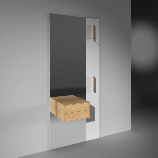 FLY G - 85 × 31 × 200 cm (W × D × H) - white lacquered - Drawers solid oak