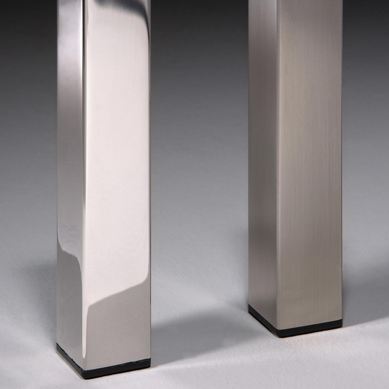 Hand polished + brushed stainless steel table feet by DREIECK DESIGN