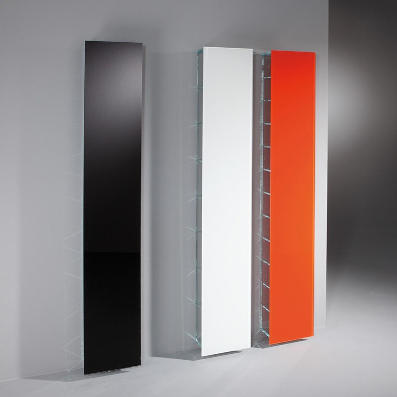 DREIECK DESIGN - glass CD shelf PILE - OPTIWHITE color jetblack / pure white / pure orange