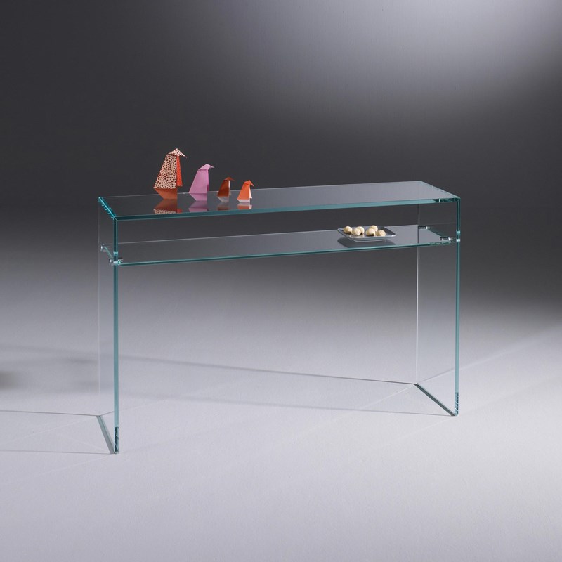 Glass console table ARCADIA by DREIECK DESIGN: Arc 23 - OPTIWHITE + intermediate plate clear