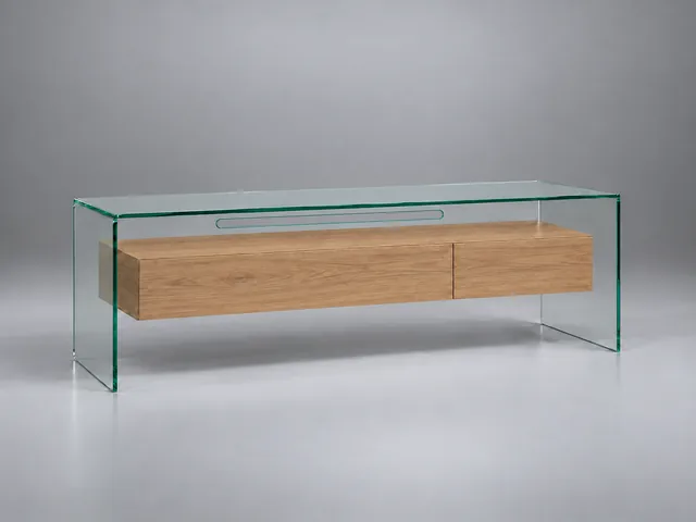 FLY TV 127 · Floatglas Eiche · matt lackiert · Materialillustration