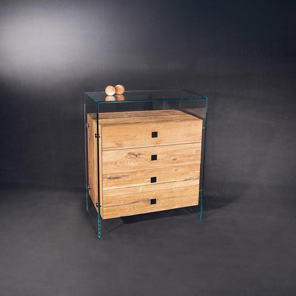 FUSION WOOD mit Glasaußenkorpus und Holzschubladen in Vintage Amber