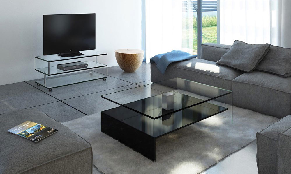 Which coffee table to which sofa - coffee table made of glass with shelf NUO