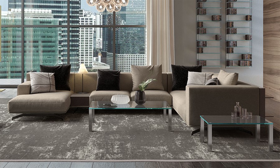 Modernes, stilvoll eingerichtetes Wohnzimmer mit Glasmöbeln von DREIECK DESIGN