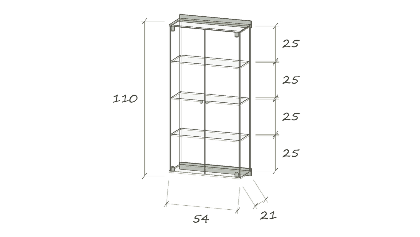 V III · 54 × 21 × 110 cm · Wall-mounted cabinet · two doors · Dimensions in cm