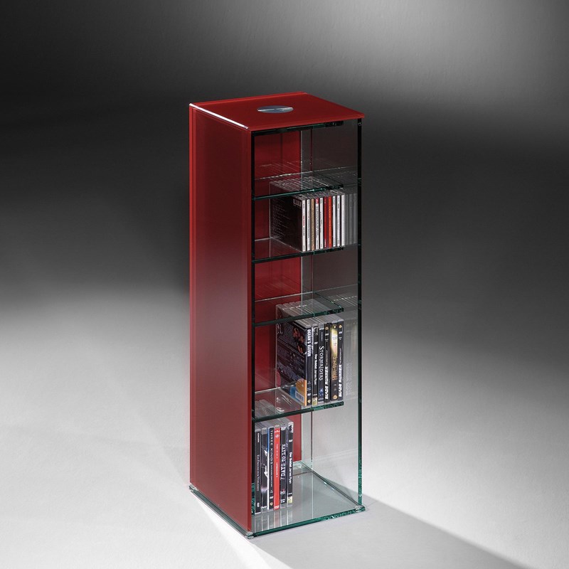 Glass CD shelf CUBE 100 - Floatglass color ruby red