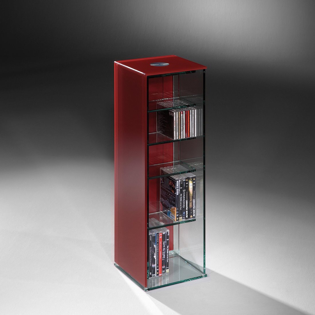 CUBE glass CD storage with a red glass cover