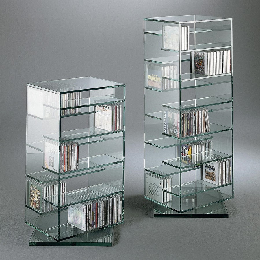 Drehbarer CD Ständer aus Glas von DREIECK DESIGN für große CD Sammlungen