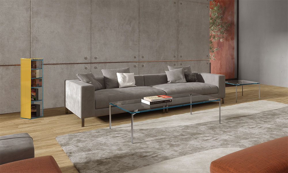 Furnish living room with style - sofa with coffee table made of glass by DREIECK DESIGN