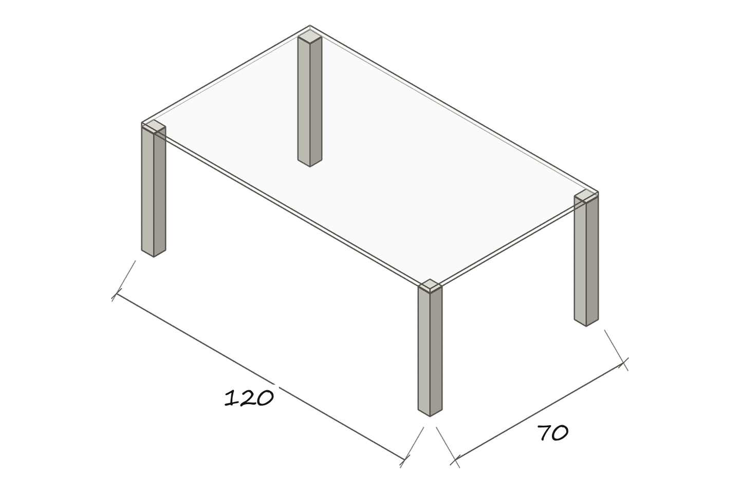 Dimension drawing QUADRO 120 × 70 cm