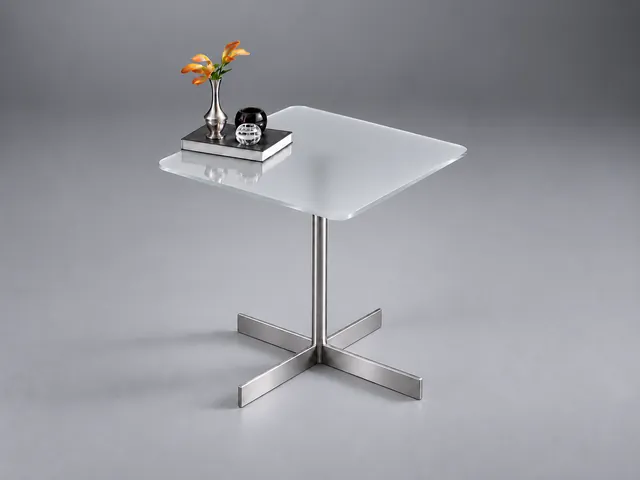 LIDO Glasbeistelltisch quadratisch · gerundete ecken · Eisenarmes Optiwhite · Satiniert · Materialillustration