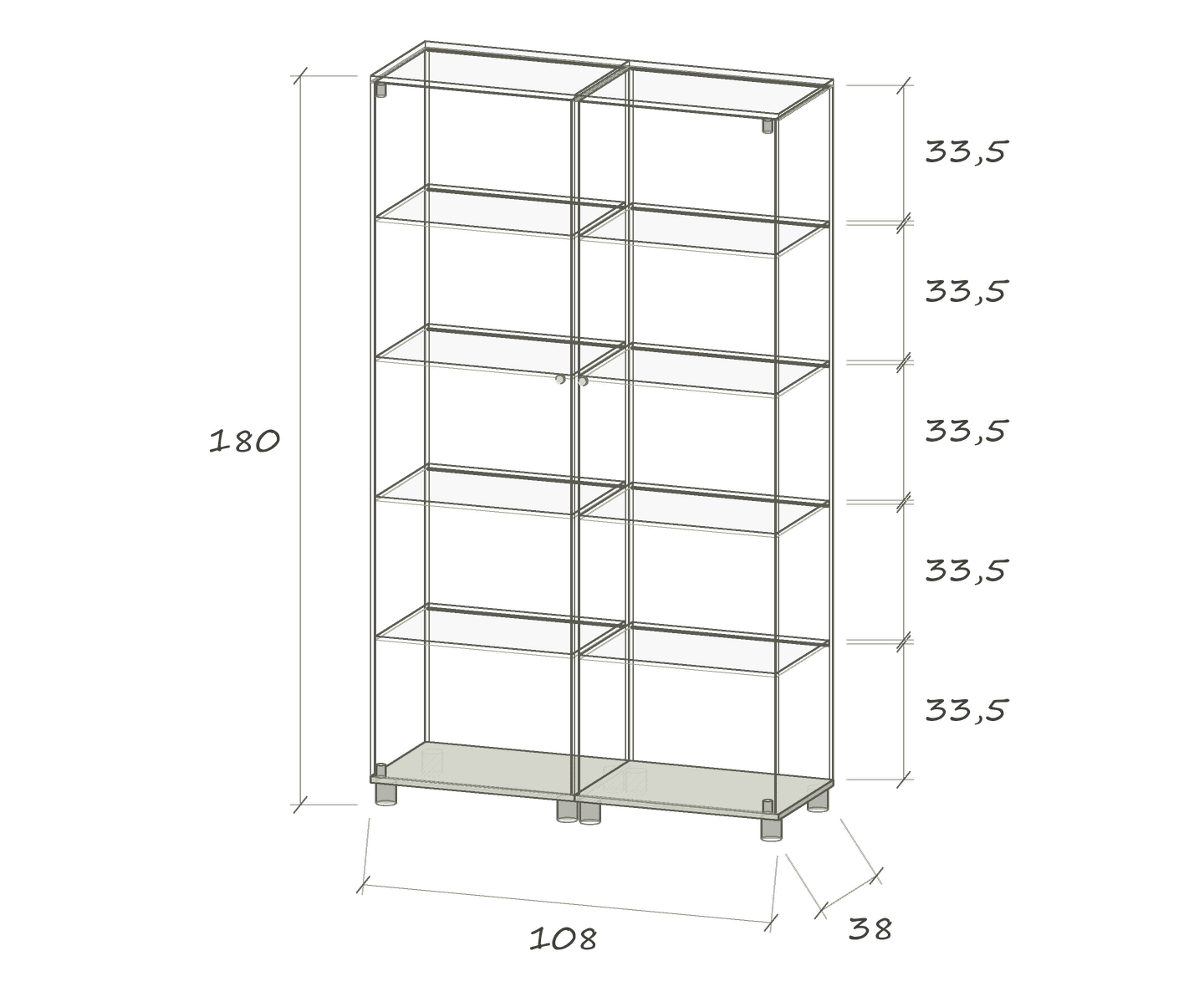 S IV L+R LED LINE · 108 × 38 × 180 cm · Double combination · 54 + 54 cm · left and right · Dimensions in cm