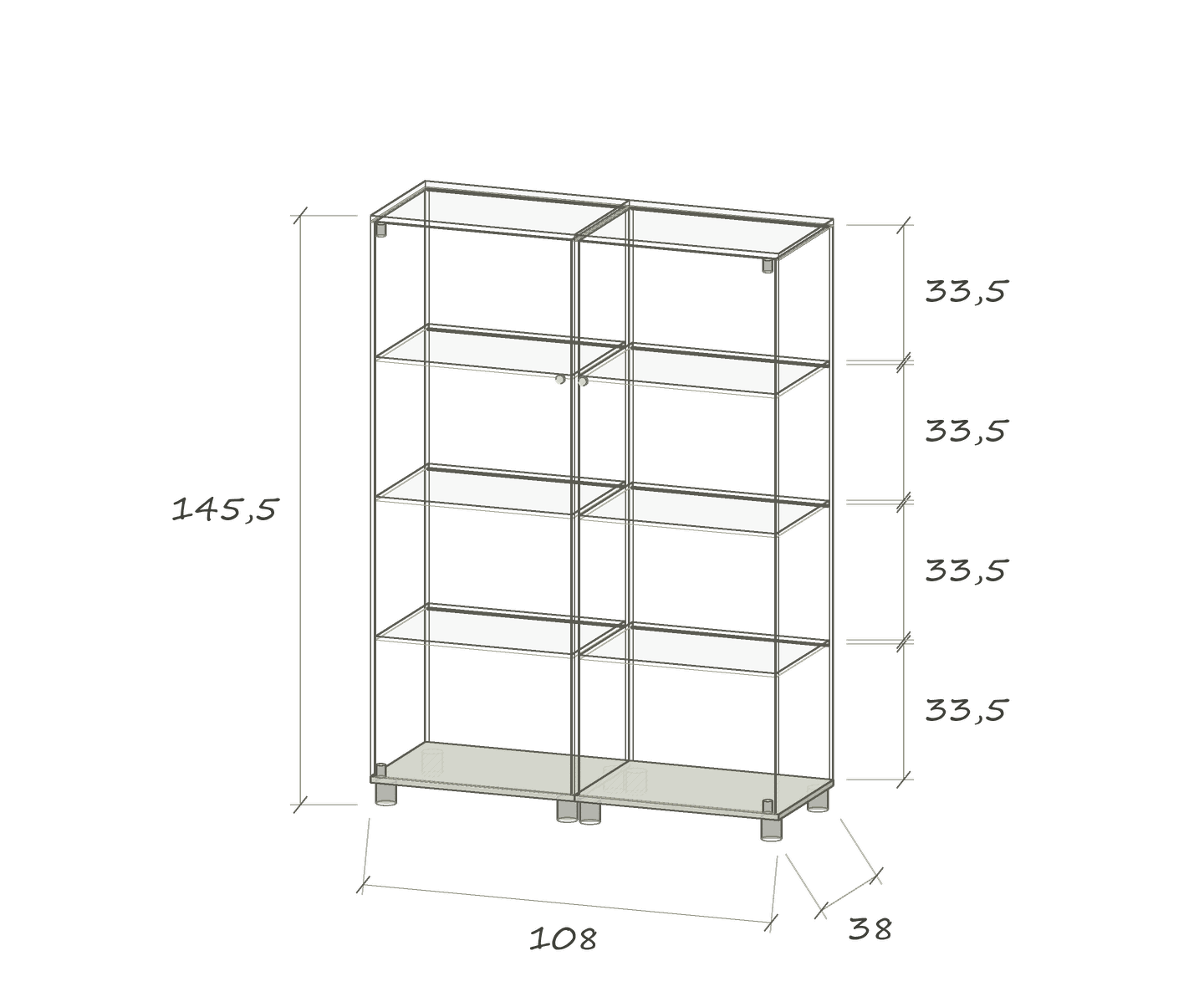 S III L+R LED LINE · 108 × 38 × 145.5 cm · Double combination · 54 + 54 cm · left and right · Dimensions in cm