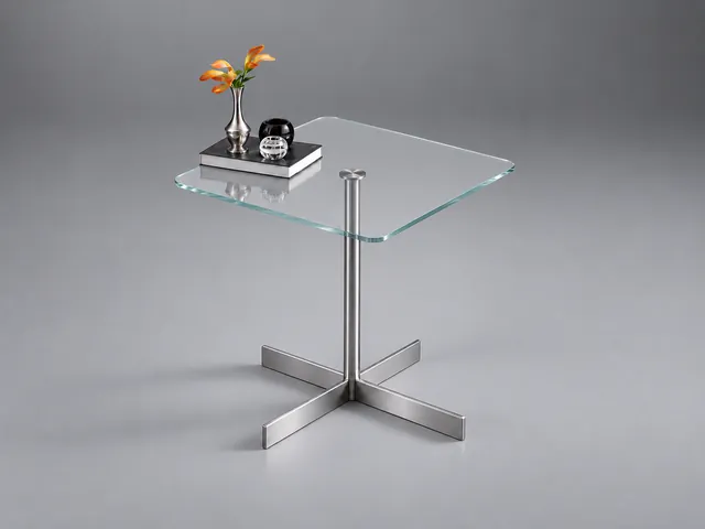 LIDO Glasbeistelltisch quadratisch · gerundete ecken · Eisenarmes Optiwhite · Klar · Materialillustration