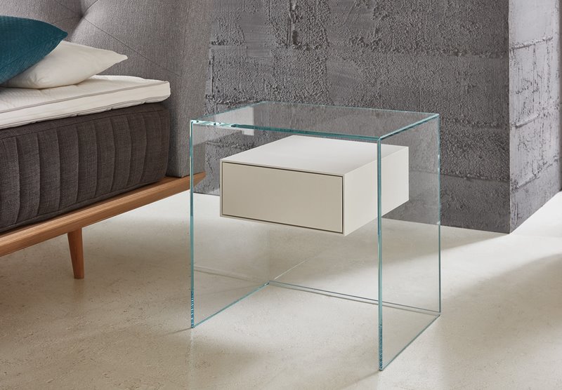 Nachttisch PURE FLY aus Glas mit Schublade