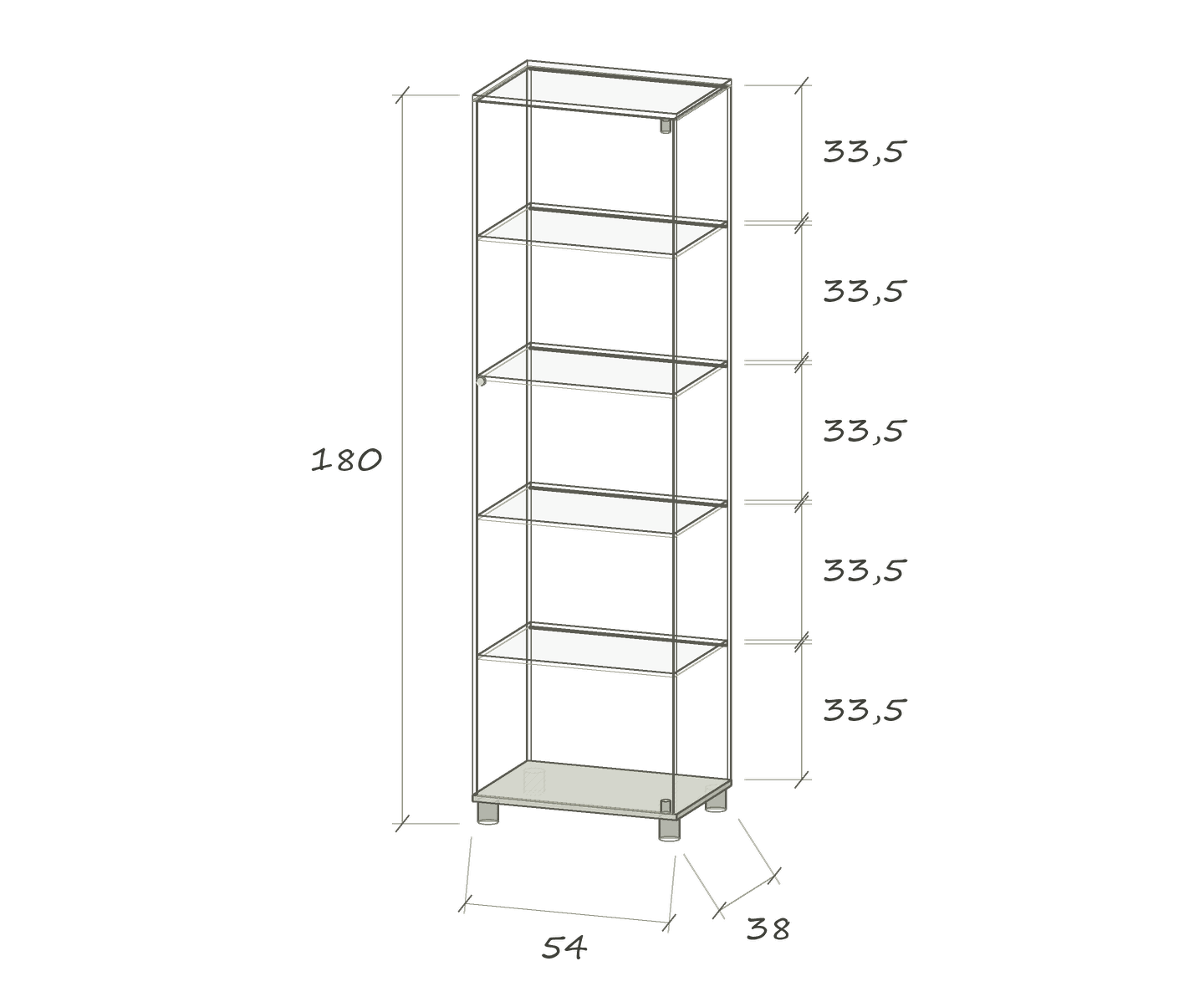 S IV LED LINE · 54 × 38 × 180 cm · Single cabinet · Right-hand hinges · Dimensions in cm
