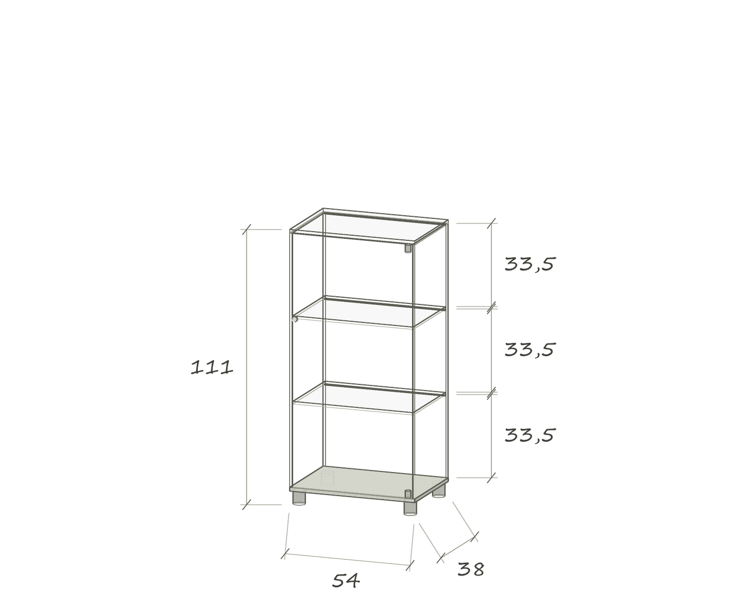 S II LED LINE · 54 × 38 × 111 cm · Single cabinet · Right-hand hinges · Dimensions in cm