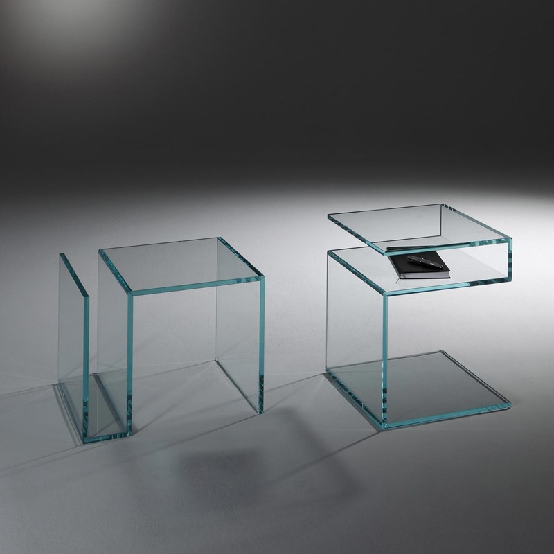 Designklassiker Glasbeistelltisch JANUS III von DREIECK DESIGN: 2x OPTIWHITE
