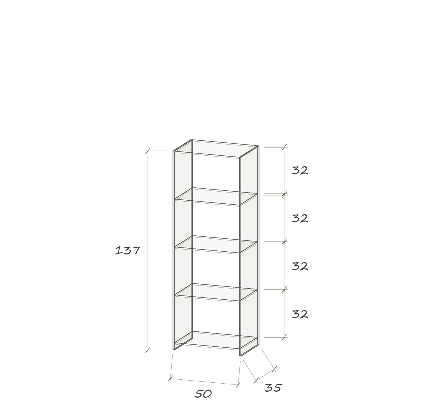 T III · 50 × 35 × 137 cm · Gerade · 50 cm breit · Maße in cm