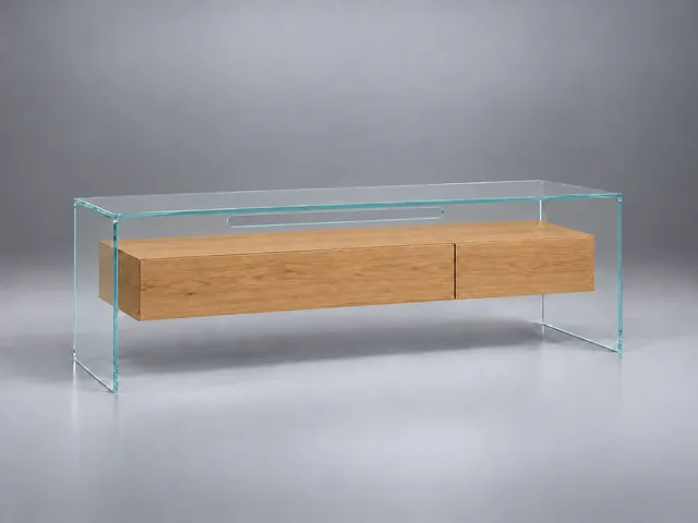 FLY TV 127 · Optiwhite Eiche · matt lackiert · Materialillustration