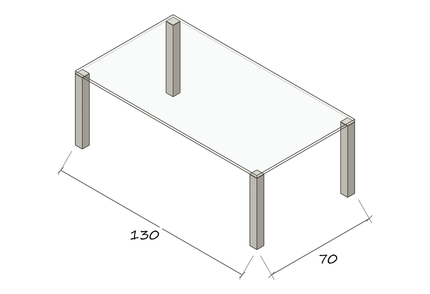 Dimension drawing QUADRO 130 × 70 cm