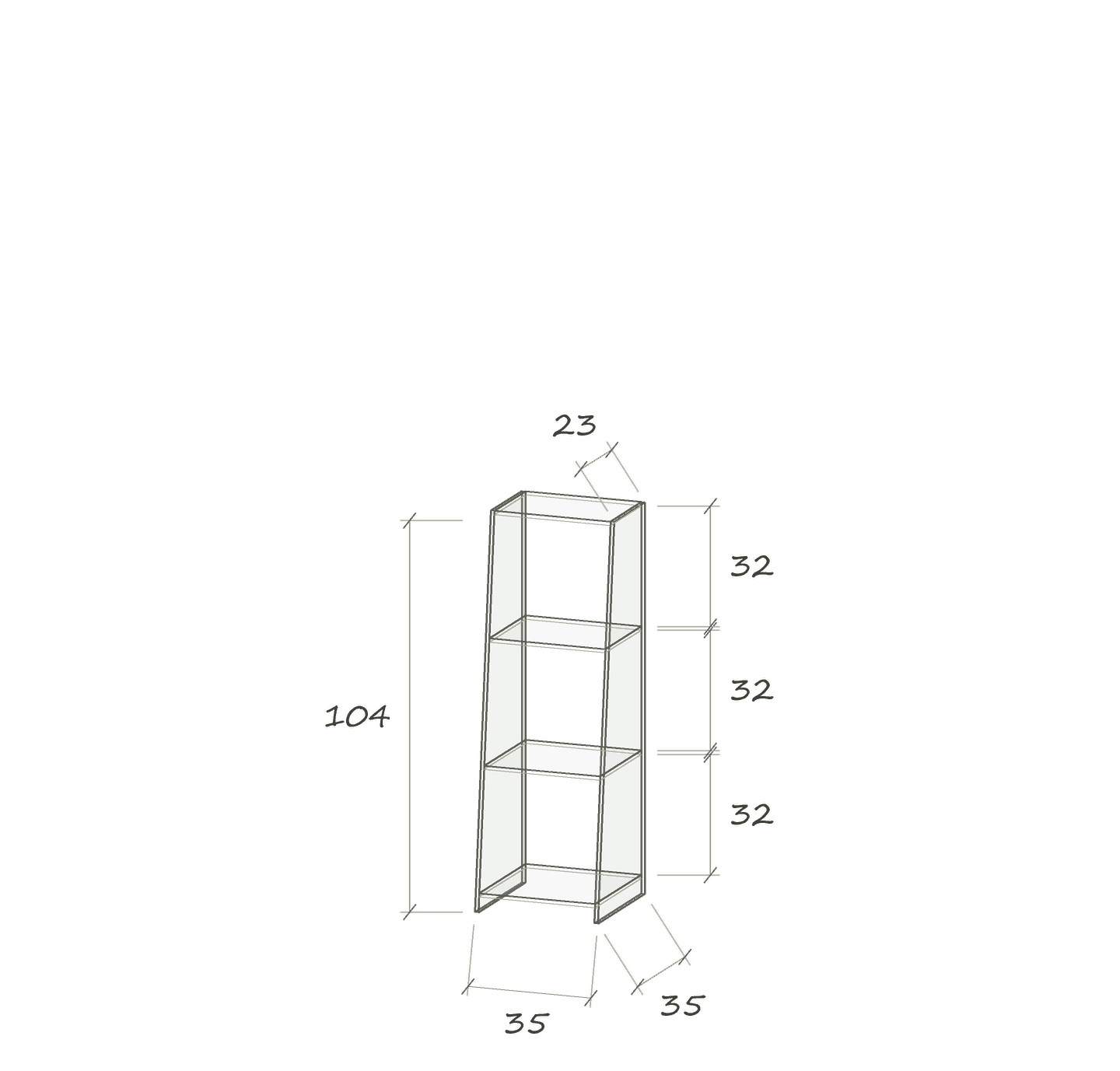 T II S · 35 × 35 × 104 cm · Schräg · 35 cm breit · Maße in cm