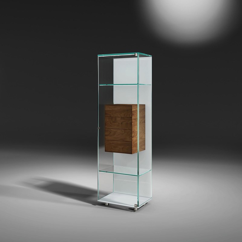 Glasvitrine mit Massivholzschubladen SOLUS FLY