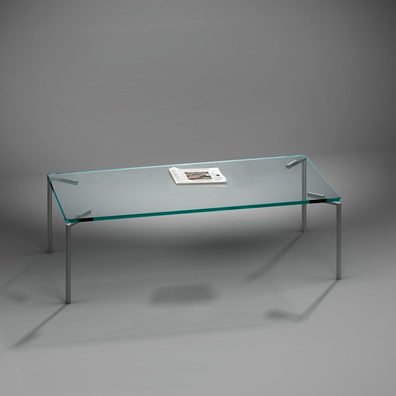 Glascouchtisch FILIO von DREIECK DESIGN: FI 2636 - OPTIWHITE klar - Tischfüße Edelstahl gebürstet